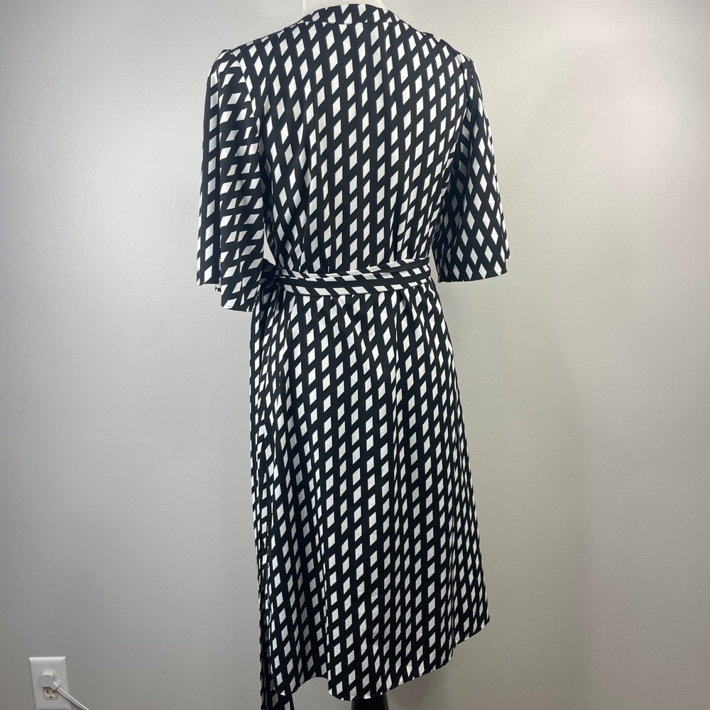 Banana Republic Black White Diamond Print Wrap Dress Short Sleeve 6 S/193043-00 - Picture 4 of 13